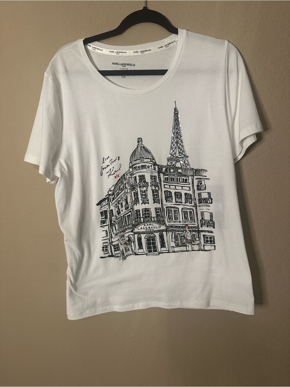 Karl Lagerfeld White Cotton Blend Tee with Tag Detail